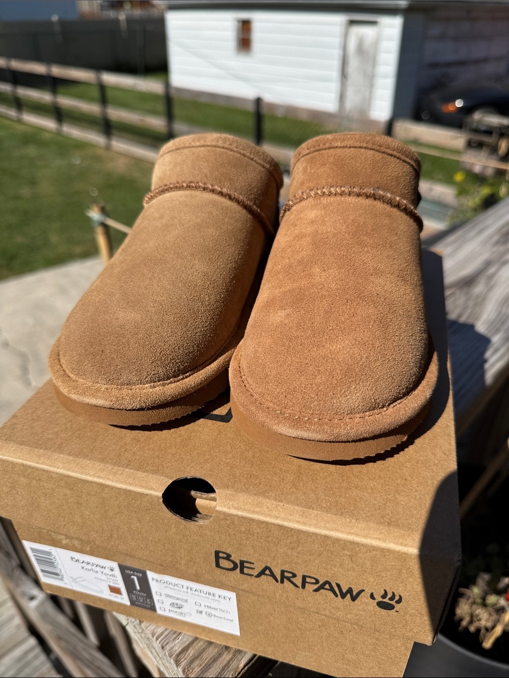 BearPaw Kids Chestnut Brown Suede Slip-On Slippers